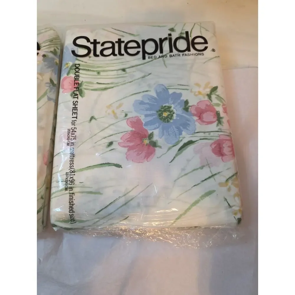 Vtg Statepride Double Fitted And Flat Sheets Floral Charm No Iron